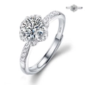 Sparkling S925 sterling silver halo engagement ring with round cut moissanite for women - Adjustable Open / Blooming Heart 1ct