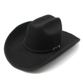 Chapeau de cowboy classique en feutre de laine noir avec ceinture à boucle décorative - M (56-59cm) / Noir 01 (Ceinture Noire)