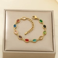 Colorful faceted gemstone bracelet in gold finish with adjustable lobster clasp closure - Oval Colorful Bracelet (KB204113-SXSJ)