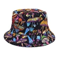 Detailed flat lay of a foldable black bucket hat with colorful mushroom print patterns - M (56-58cm) / Colorful Allover Mushroom (3#)
