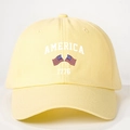 Vintage America 1776 cream baseball cap featuring an embroidered flag and cotton fabric - Goose Yellow