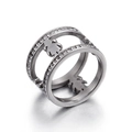 Silver tone hollow figure double-band ring with inlaid white zircon stones - Silver Double Ring Girl Hollow (KR44197-K)