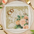Floral print napkins with rose and lace pattern for elegant party table setting - Lace Rose Ring (1023)