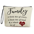 Beigefarbene Leinwand Kosmetiktasche mit Familien-Zitat und rotem Herz-Print - 17*25cm / Stil 4: Family a little bit of crazy