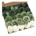 Mix of dark green, light green, and white foam PE roses in a kraft gift box - 25 Pieces (OPP Bag) / Gradient Green