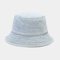 Light blue washed denim bucket hat with wide brim and detailed stitching for women - Light Blue