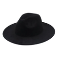 Classic wide brim black faux suede fedora hat with a pinched crown for men and women - Black