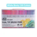 Set of 120 colors dual tip brush pens with fine and brush tips in a clear carrying case - Old Style White 120 Colors Soft Tip