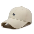 Creamy beige cotton baseball cap featuring minimalist dark animal embroidery on the front - Adjustable / Light Beige