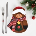 Cartoon bear Christmas cutlery holder with red plaid scarf and holiday tree patch - Bear Style