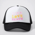 Adjustable black and white trucker hat with Live Love Beach embroidery and smiley face - One Size / Black & White