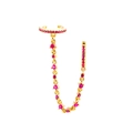 Eleganter Gold-Ohrclip mit Quasten, Magenta-Zirkonia und feiner Metallkette - Magenta Goldstil(JQH0319-GG-2-SI)