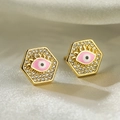 Orecchini a lobo esagonali occhio del diavolo con smalto rosa e zirconi brillanti - Esagono Rosa