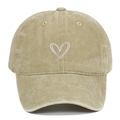 Vintage khaki washed cotton baseball cap featuring a white heart embroidery - Adjustable / Khaki