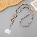 Cordón trenzado universal para móvil con anillo metálico y lengüeta de fijación blanca - Cadena Cruzada Tejida de 9 Hebras / Arco iris