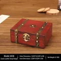 Vintage small red wooden jewelry box with double leather straps and metal buckle - Double Leather Strap Basic Style (6038) / Burgundy