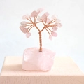 Handmade rose quartz tree of life with copper wire branches on a raw crystal base - Rose Quartz Tree + Rose Base