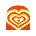 Macro detail of winter beanie showing orange knit texture and heart pattern - Orange White Heart