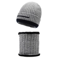Winter knitted beanie hat and neck warmer set in grey with thick fleece lining - One Size / Light Gray
