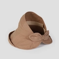 Detailed view of linen sun visor with elegant bow and breathable woven texture for summer - M(56-58cm) / Khaki