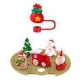 Christmas themed 40oz cup nameplate with reindeer snowman and festive micro landscape - 40OZ-Gold Christmas Micro Landscape