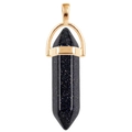 Close-up of hexagonal blue sandstone pendant with sparkling finish and gold metal clasp - Gold O-Chain / Blue Sandstone