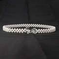 Elegante catena in perle da donna con fibbia a farfalla in argento e strass - 8134-Fibbia a Farfalla Traforata