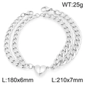 Set bracciali coppia in acciaio inox argento con cuore magnetico da 180x6mm e 210x7mm - Set Color Acciaio (KB208387-Z)