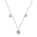 S925 Sterling Silver Cancer Zodiac Necklace with Round Clear Zirconia and Charms - Cancer