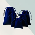 Set of five dark blue velvet drawstring jewelry pouches in various sizes for storage - Drawstring Style / 9*12cm / Blue