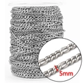 Detailed view of 5mm silver Figaro stainless steel chain links with macro closeup - Silver 5mm Figaro Chain (KLJ8675-Z)