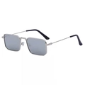 Silver metal square sunglasses with dark grey lenses and black temple tips - Silver Frame / Silver Mirror Lens