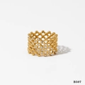 Gold plated mesh hollow ring with rhinestones in wide band style for women - Gold / US 6