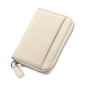 Dettaglio macro del portacarte in pelle beige con zip e trama in pelle martellata - Bianco Sporco