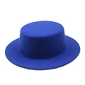 Cappello jazz blu reale con corona piatta e tesa larga in feltro di lana di lusso - Blu Zaffiro