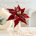 26cm artificial velvet poinsettia in burgundy with golden glitter for Christmas decor - Burgundy