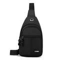 Bolso de pecho impermeable de tela Oxford negra para hombre con logo deportivo y cremalleras - Negro