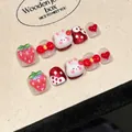 Handmade press-on nails for kids with 3D strawberry, rabbit, and mushroom designs - XS / Thumb 10mm, Index 8mm, Middle 9mm, Ring 8mm, Pinky 6mm