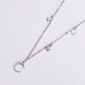 Elegante collana con ciondolo stella e luna argento con zirconi bianchi da donna - Color Acciaio