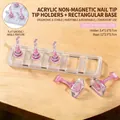 Detail of pink acrylic nail art stands with transparent rectangular base for display - 5-Slot Non-Magnetic Base 05 - Clear Pink