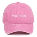 Close-up of Dead Inside gothic embroidery on pink washed cotton baseball cap - Adjustable / Pink