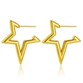 Minimalist 18K gold plated stainless steel star shaped hoop earrings for women - Large Open Glossy Star