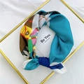 Lake blue square silk scarf with colorful abstract cartoon prints and knotted styling - 53cm / 7 Cartoon Horse Racing