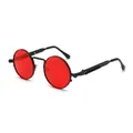 Retro steampunk round sunglasses featuring red lenses and black metal spring frames - Black Frame Red Lens