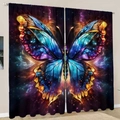 2-piece galaxy butterfly curtains featuring vibrant blue and purple nebula patterns - Cosmic Starry Sky Butterfly