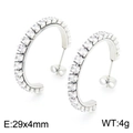 Zilveren C-vormige roestvrijstalen oorbellen met witte zirkoon, 29x4mm en 4g - Zilver-29x4mm(KE104545-KFC)