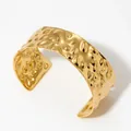 Polished gold open wide bangle featuring unique hammered lava texture for women - Gold (KA1199)