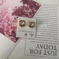 Elegant 14K gold plated square stud earring with light purple gemstone on display card - Pink (Gold)