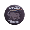 Purple tinplate badge with rhino print and Real Unicorns Have Curves typography - Rhino Real Unicorn Style (MXZ225)