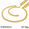 Collier chaîne NK doré en acier inoxydable 800x8mm pour hommes avec maillons plats - Collier Doré 800x8mm